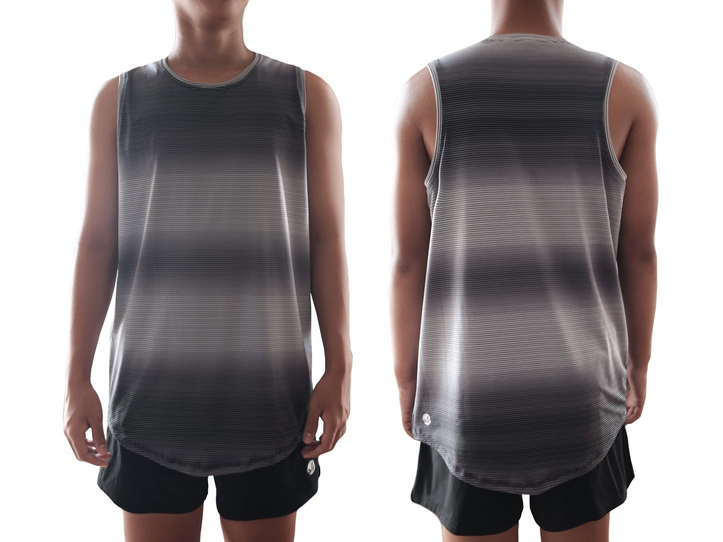 Black Pinstripe Ombre Drape Singlet